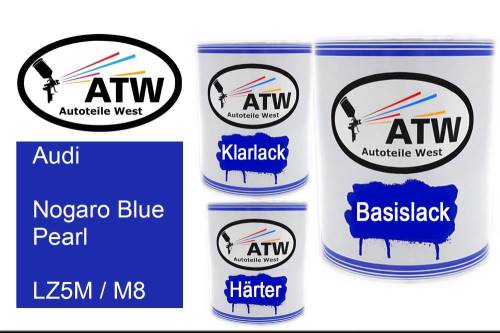 Audi, Nogaro Blue Pearl, LZ5M / M8: 1L Lackdose + 1L Klarlack + 500ml Härter - Set, von ATW Autoteile West.